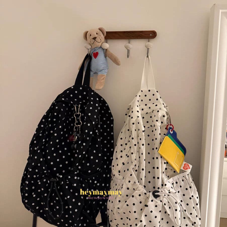 Heymaymay 'Dot Circle' 2025 New Large-Capacity Solid Color Simple Fresh Polka Dot Backpack