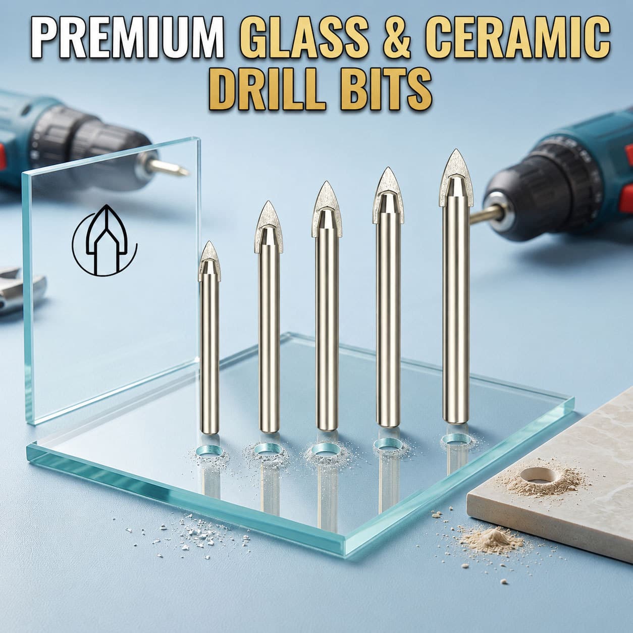 Multifunctional triangular tile drill bit five-piece set tungsten steel glass hole drill tile marble glass drill bit set