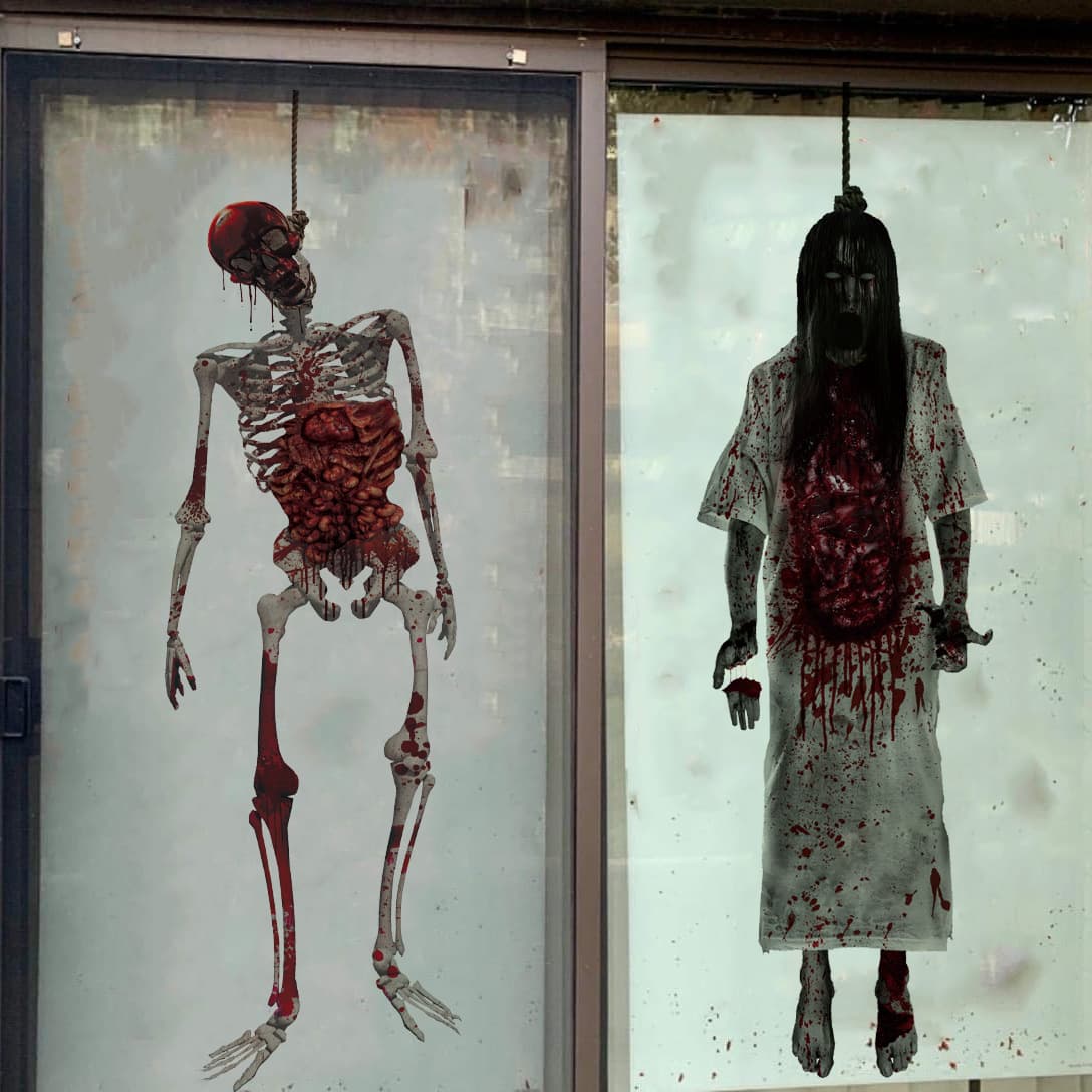 Cross-border Halloween Window Sticker Skeleton PVC Halloween Wall Sticker Horror Ghost Girl Decoration Door Sticker