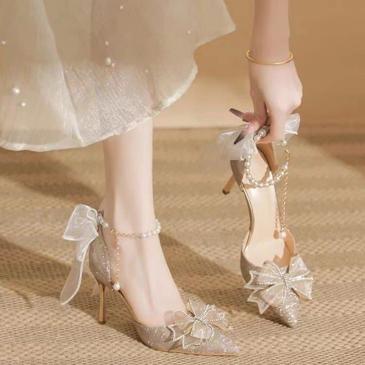 Silver High-Heeled Shoes Fairy Women's 18-Year-Old Adult Gift Crystal Wedding Shoes Bride Shoes New Style French Thin Heel Singl