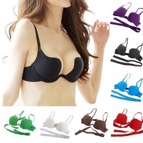 Invisible Smooth Small Bust Push-Up Bra Women, U-Shape Wedding Dress Gown Sexy Deep V Backless Halter Neck Beautiful Back Underwear
