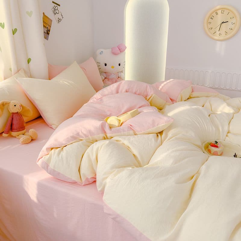Ins minimalist princess washed cotton four-piece set, sheet for student dormitories, duvet cover, and three-piece bedding set, wholesale.