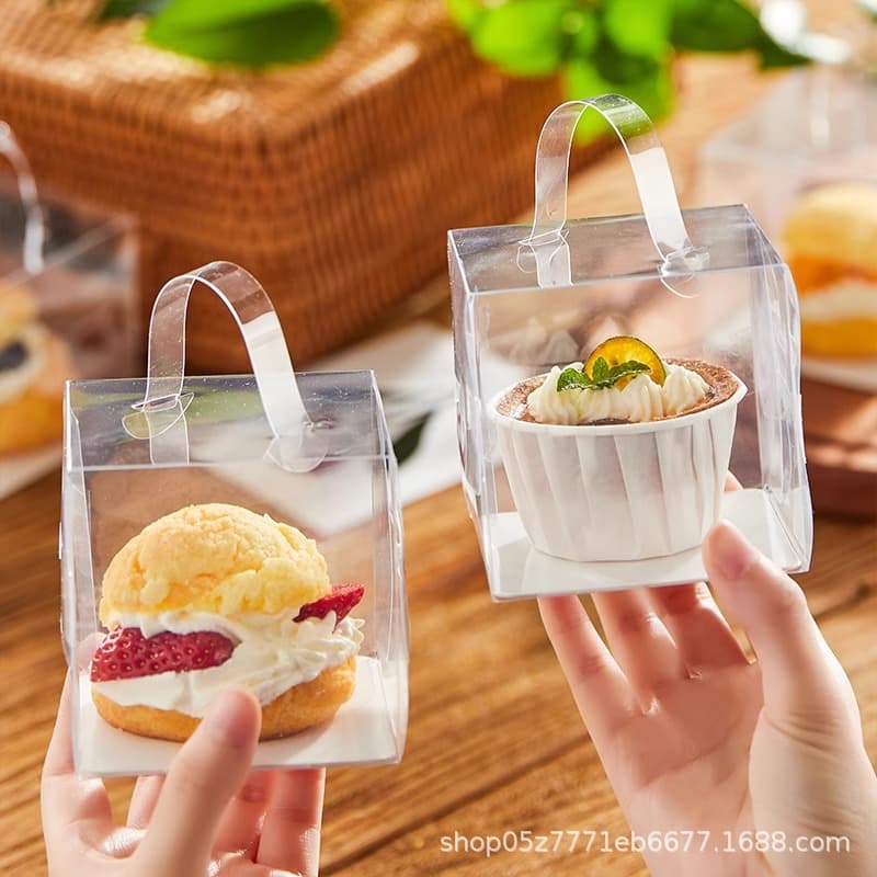 Clear Transparent Handle Box for Puffs 2 Inch 3 Inch 4 Inch 5 Inch Mousse Thousand-Layer Cake Disposable Birthday Cake Packaging Box Tall