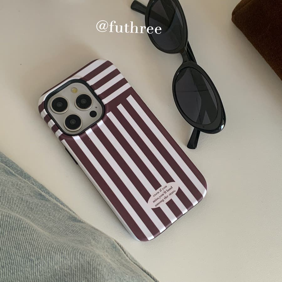 Korean Ins Style Simple Fresh Brown Stripe Film 2-in-1 Phone Case for iPhone 15 Pro 16