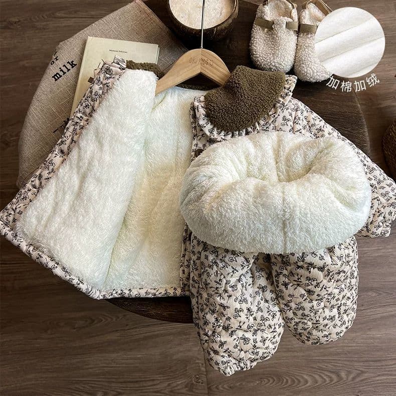 Girls' pajamas, winter velvet and thickened children's home clothes, winter baby girl's cotton suit, warm clothes for girls