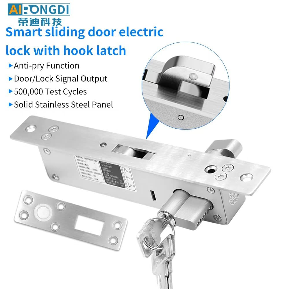 Hook Lock Smart Sliding Door Electric Anti-Pry Stainless Steel Solid Door Lock Mechanical Key Magnetic Smart Lock
