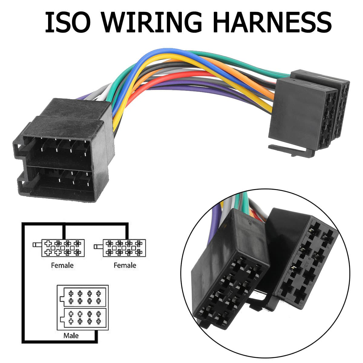 ISO wiring harness plug adapter for Volkswagen Golf MK4, compatible with high-spec large-head connector