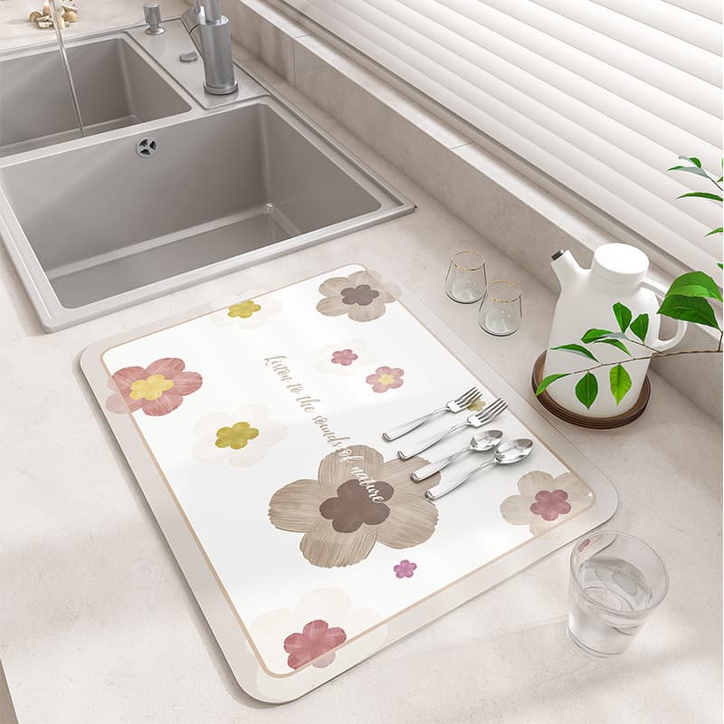 Water Absorbing Mat Countertop Mat Kitchen Entryway Dining Room Quick-Dry Drainage Mat Soft Mat Light French Style Home Floor Mat Non-Slip Mat