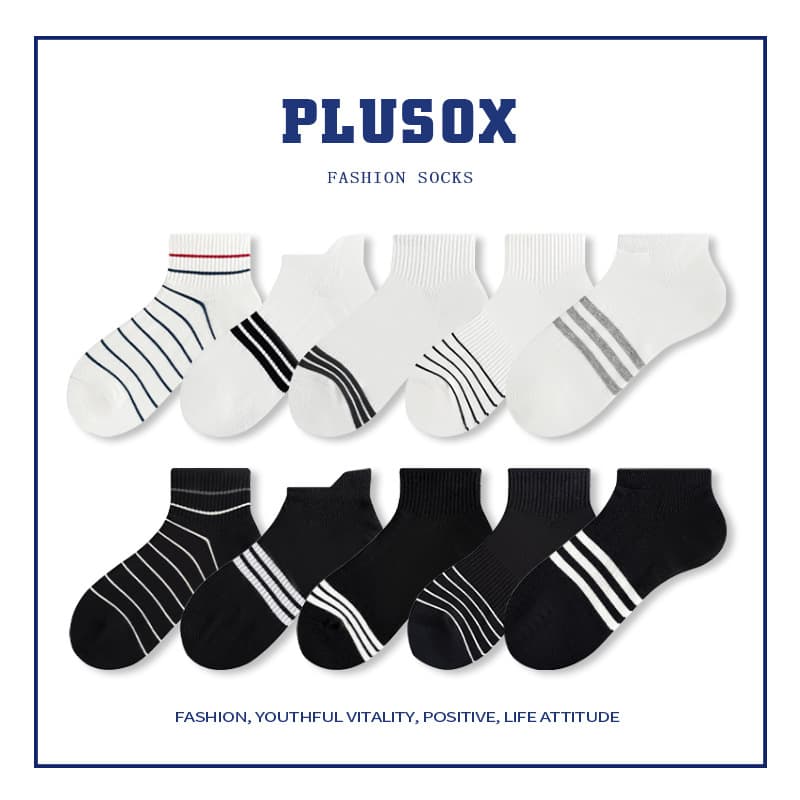 Hw Summer Thin Striped Socks Men's Boat Socks Low-Cut Women's Short Socks Moisture-Wicking Sports Socks Trendy Low Top