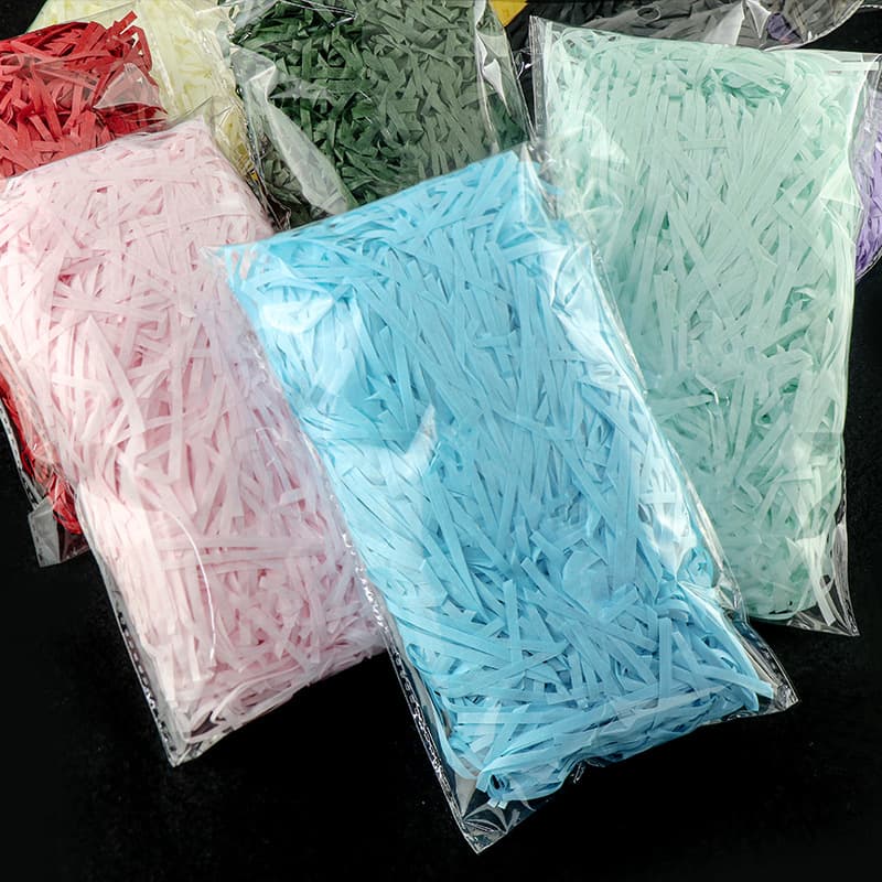 Factory wholesale raffia paper strands bulk 10g/20g/30g/50g by weight, gift box souvenir filler, paper shreds/fluff