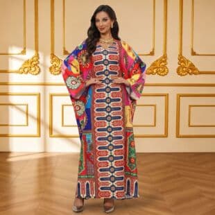 Cross-Border Multicolor Rhinestone Pattern Loose Batwing Sleeve Dress for Daily Outings and Family Gatherings