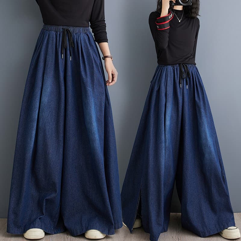 Wide-leg jeans for women 2025 new style literary simple slit casual pants high-waisted straight wide-leg pants trousers
