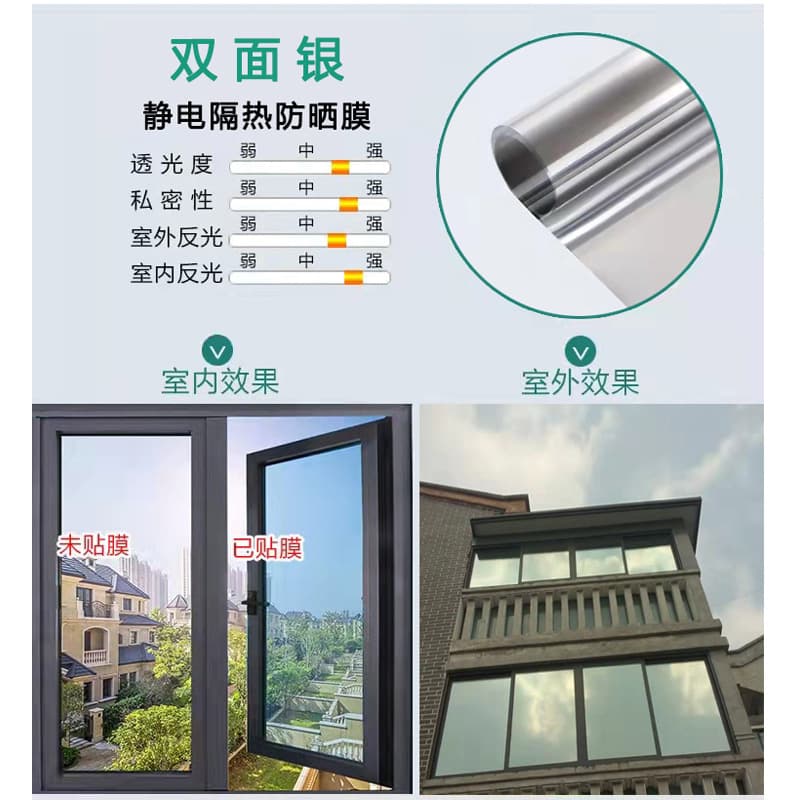 Cross-border Sealed Small Roll One-way Vision Heat Insulation Film Static Glass Sticker Sunscreen Blackout Window Decal Custom