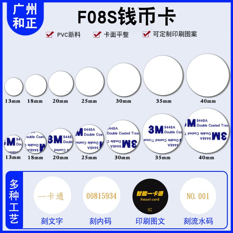 IC coin card F08S adhesive-backed NFC card sticker access control card sticker biomedical Liao school high frequency radio frequency card chip