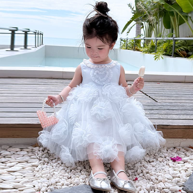 2026 Girls' Dress Summer New Baby Princess Dress First Birthday Party Dress Children's Sleeveless Tulle Dress
