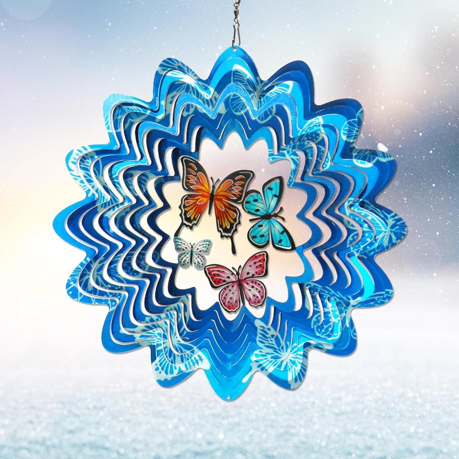 Butterfly Wind Spinner 3D Kinetic Wind Hanging Metal Butterfly Catcher Yard Garden Butterfly Decoration