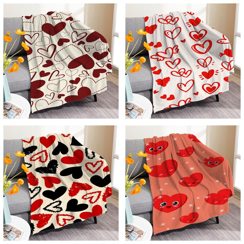 Air Conditioning Blanket Love Flannel Blanket Cross-Border Digital Print Blanket Cover Blanket Valentine's Day Nap Flannel