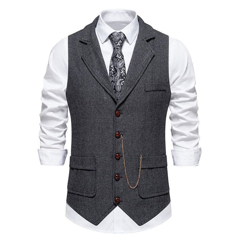 Foreign Trade New European Size Men's Tweed Suit Collar Vest Cross-border Chain Decoration Herringbone Vest Retro