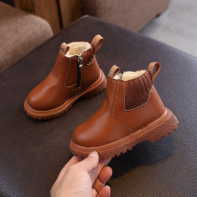 2024 Children's Winter Lined Martin Boots Leather Boots Baby Mid-Calf Boots Side Zipper Boys Girls Warm Shoes for Toddlers and Kids