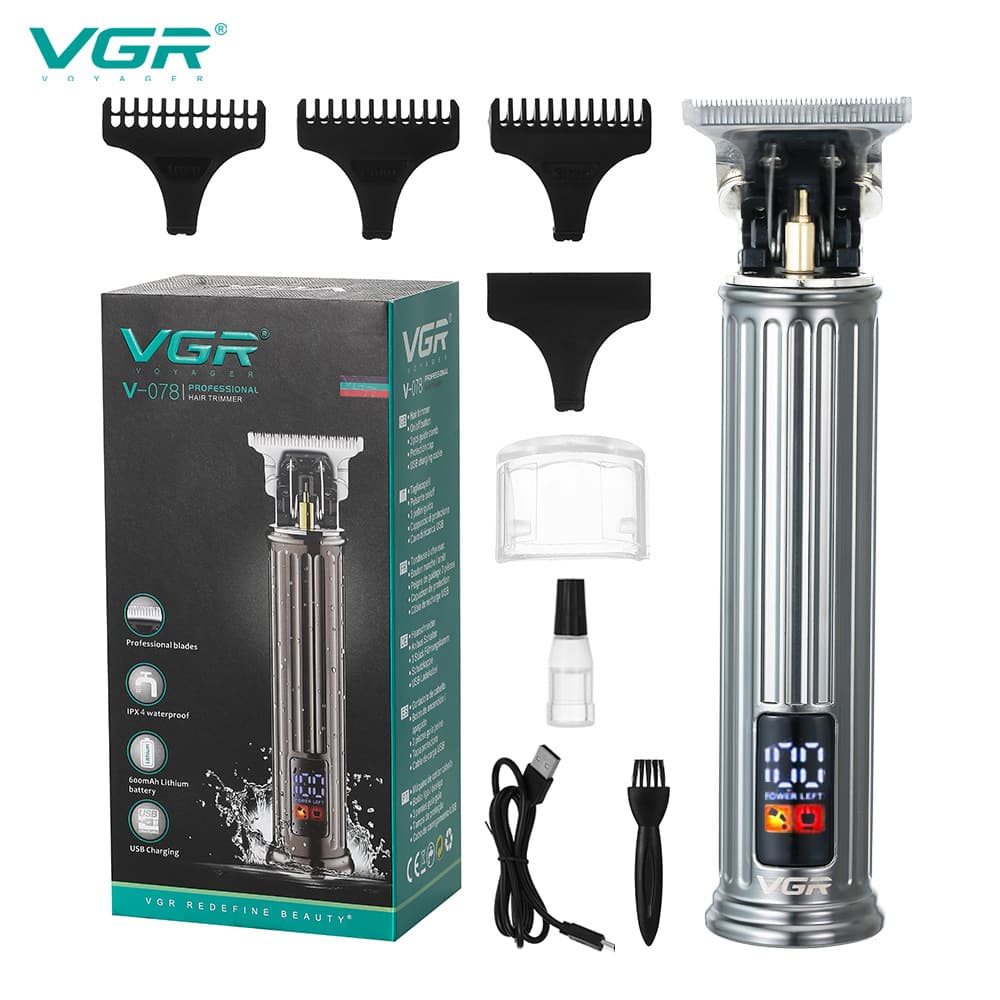 VGR078 All-Metal Clipper, Water-Washable T9 Oil-Head Electric Hair Clipper, Professional White Carving Hair Trimmer for Barbershops