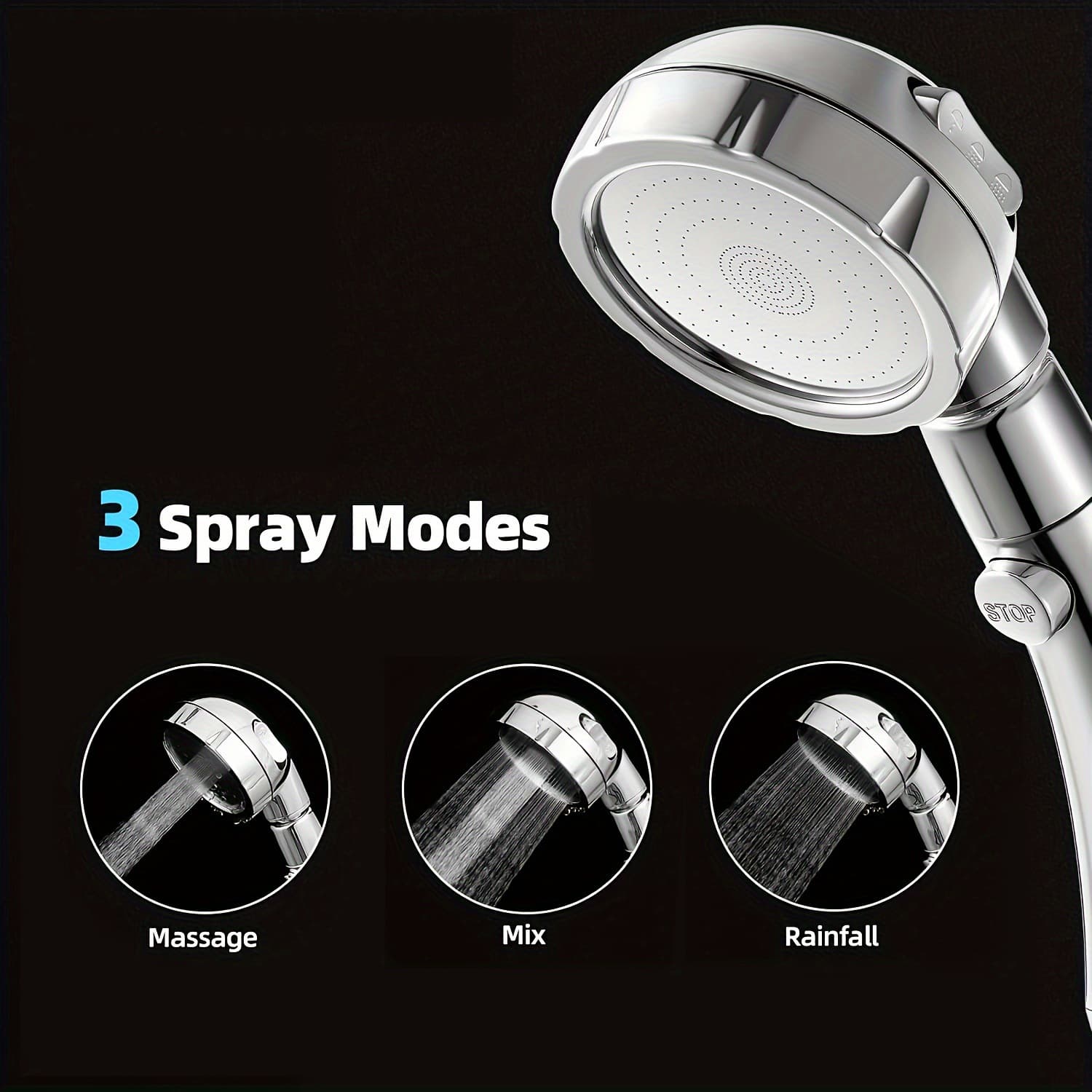 2025 New Model Cross-border Dropshipping High Pressure 3-Mode Handheld Shower Head Adjustable Water Flow