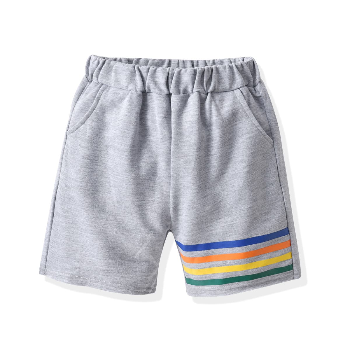 New Summer Kids Shorts for EU/US Market, Gray Casual Pants with Rainbow Print for Small, Medium, and Large Children, Factory Direct