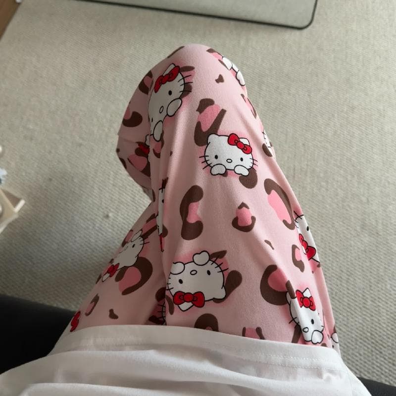 Loungewear Pants! Cartoon Sleep Pants for Women, New Summer-Fall Cotton-Like KT Cat Print, Home Air Conditioning Casual Pants for Outdoor Wear