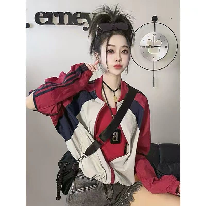 2026 European Trend Hot Style Youthful High-End Side Stripe Patchwork Short Sun Protection Casual Light Jacket for Women