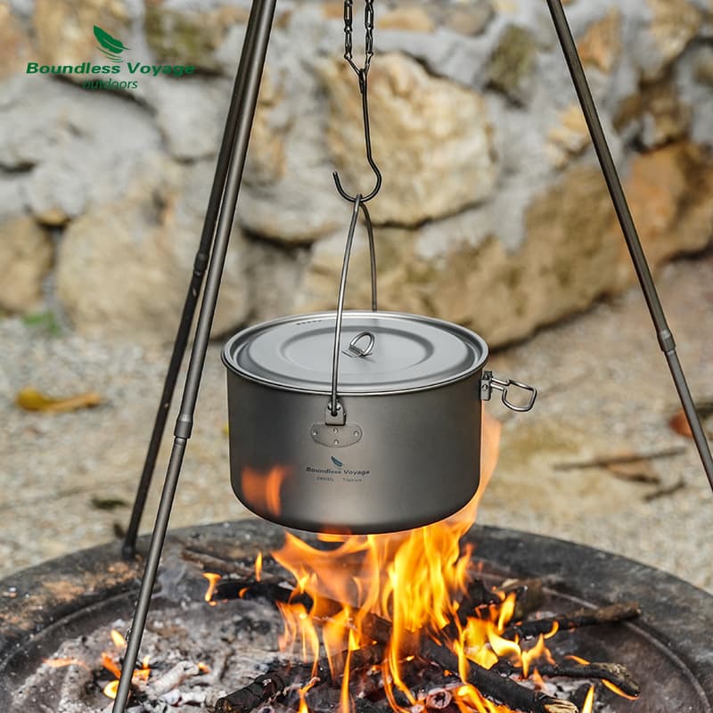 Pure Titanium Camping Stew Pot Hanging Pot Large Capacity Outdoor Hot Pot Cooking Utensils Rice Cooker Boiling Water Pot