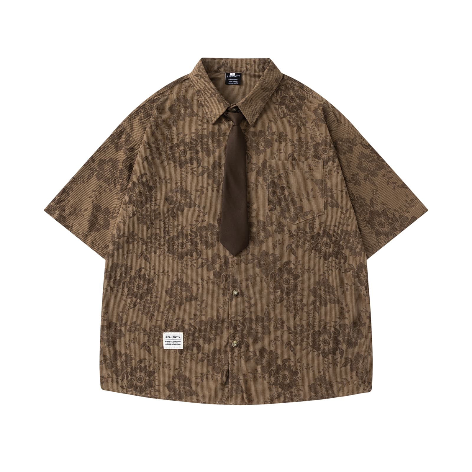 American Retro Short Sleeve Tie Shirt for Men, Loose Relaxed Casual Layering Rogue Chic Cleanfit Style