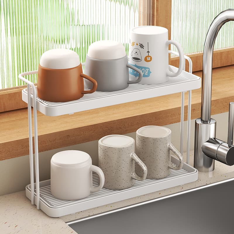 Ins Japanese-Style Shelf, Kitchen or Office Desk Double-Layer Workstation Organizer for Small Book and Tea Cup Storage