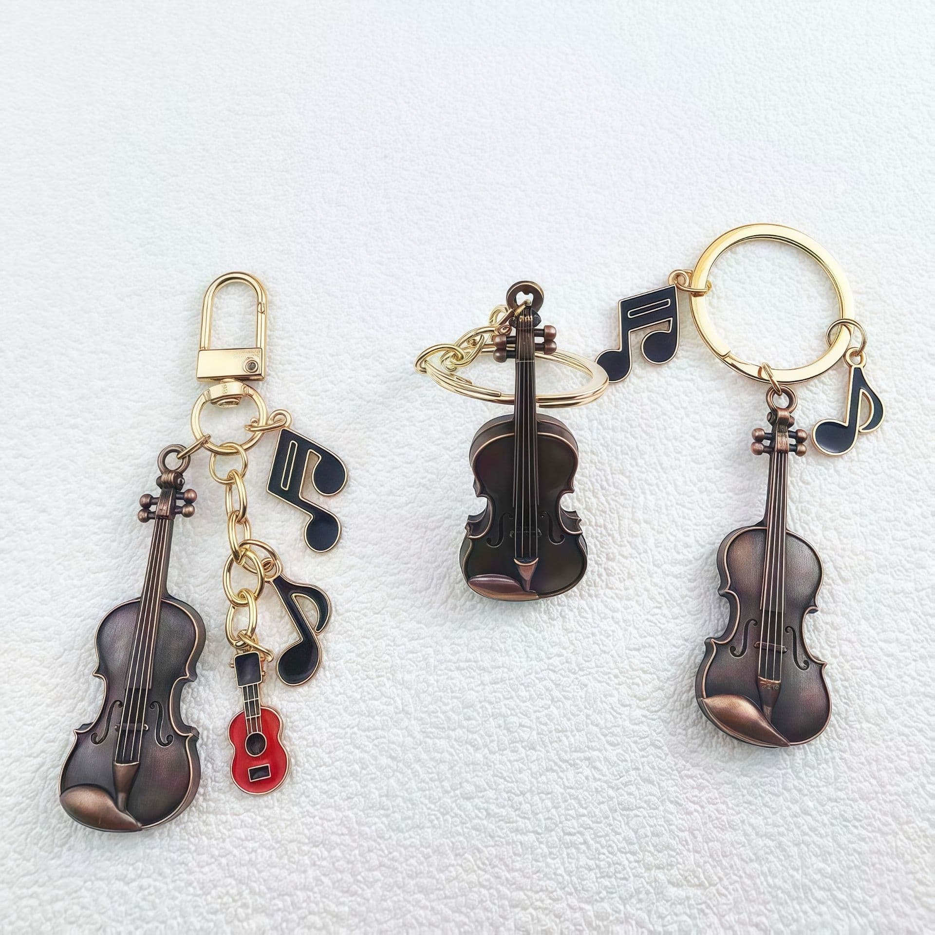Zinc Alloy Musical Instrument Pendant Rocker Double-Sided Guitar Keychain Bag Charm DIY Student Gift