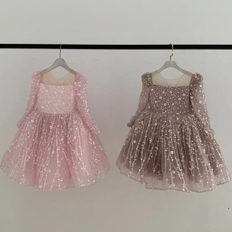 Girls' First Birthday Dress 2026 New Long-Sleeved Sequined Baby Tutu Skirt Birthday Princess Dress Factory Direct Sale
