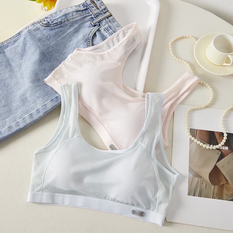 Girls' Bra High School Student Camisole Underwear Small Tank Top for Development Period Large Size Sports Anti-Sagging All-in-One