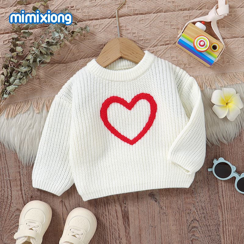 Trending on Instagram New Fall/Winter Infant and Toddler 3D Towel Embroidery Heart Pattern Knit Top Boys Girls Sweater