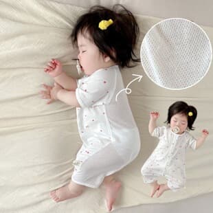 Baby Summer Thin Short-Sleeve Bodysuit Cotton Breathable Mesh Romper Newborn Sleepwear