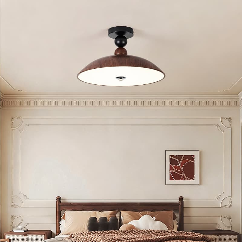 Mid-century style bedroom ceiling light with walnut wood color, wabi-sabi style, eye-care ceiling light for master bedroom