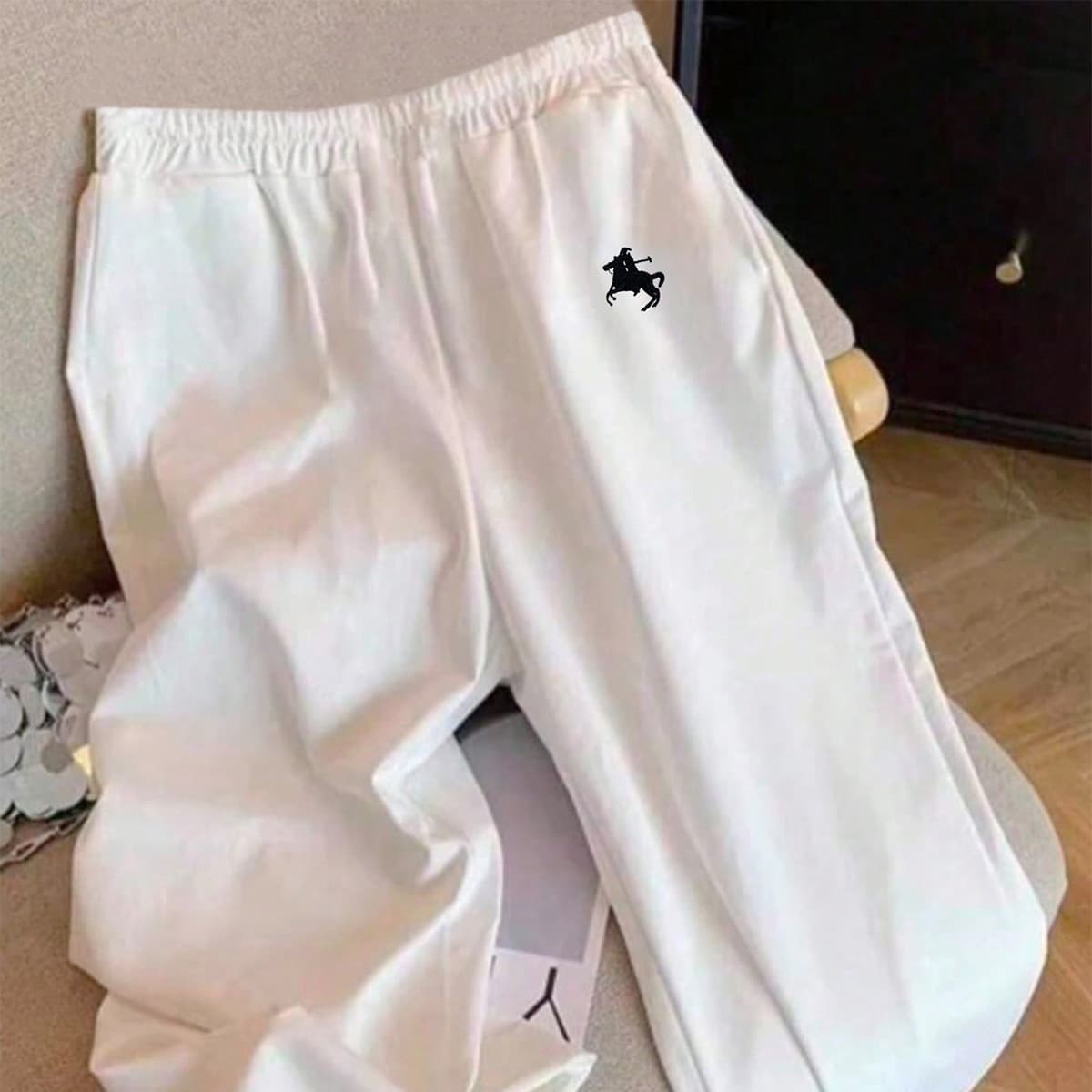 New Autumn Women's Casual Straight-Leg Pants with Pony Embroidery and Drawstring, Loose Fit for Comfort