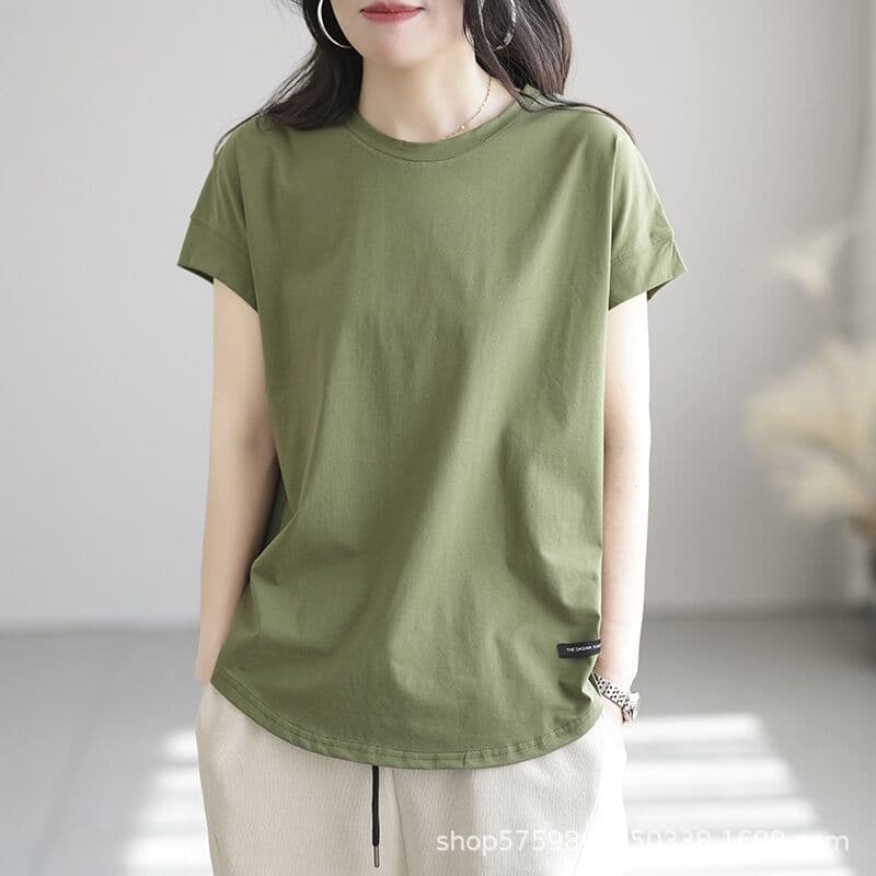Casual Label Retro Short Sleeve T-Shirt for Women, Loose Fit, Slimming, Elegant, Age-Defying, Hollow Out Base Layer, Spring and Summer Top