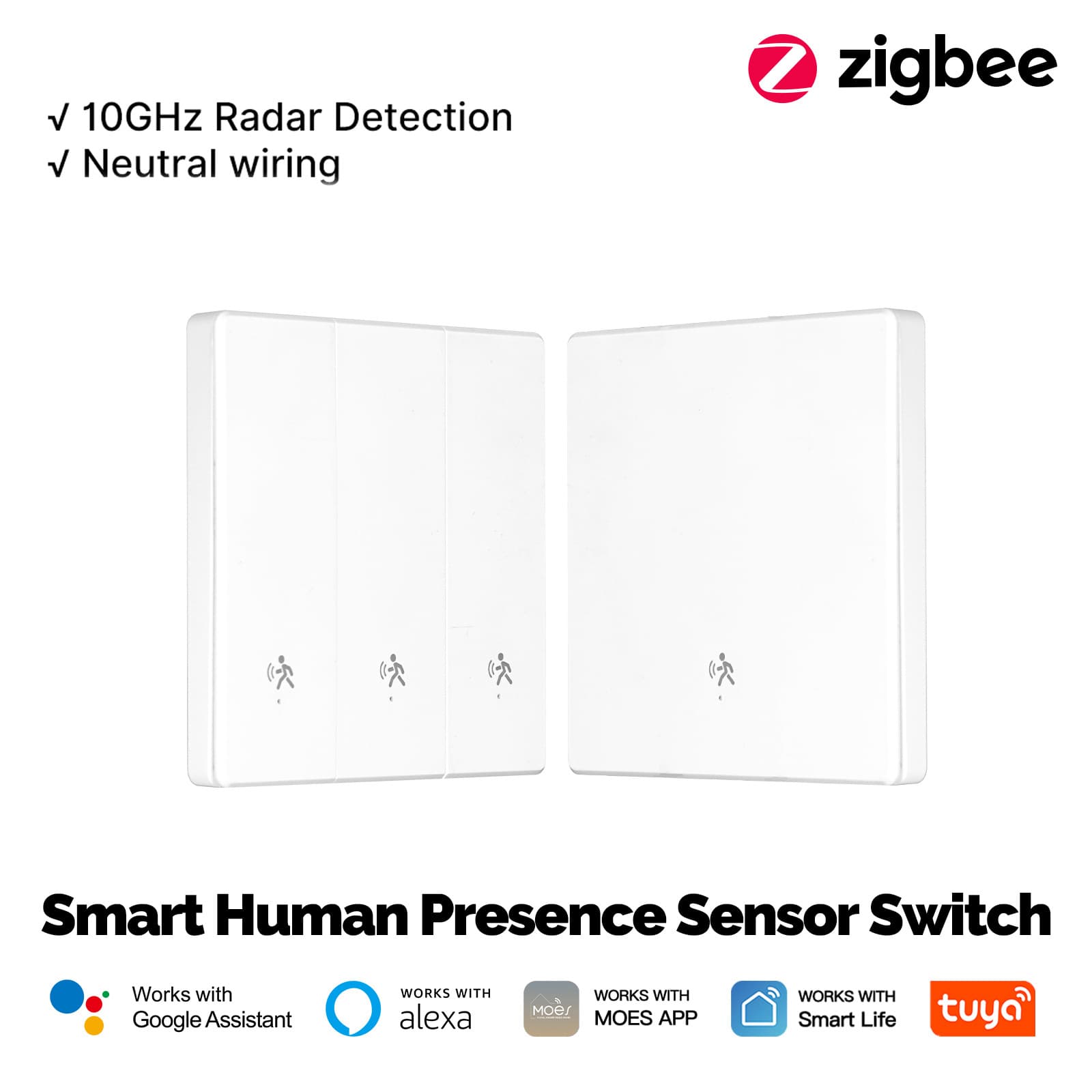 Tuya Zigbee 10GHz mmWave Human Presence Sensing Wall Switch, Motion and Static Radar Switch