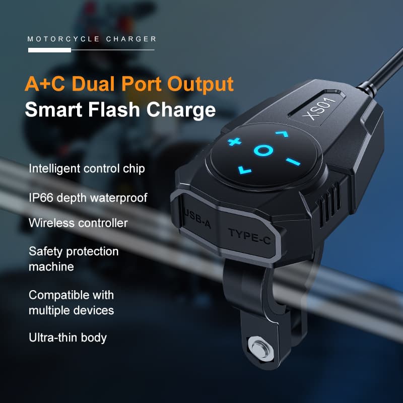 XS01 Motorcycle Onboard Charging Bluetooth Controller USB, Type-C Dual Port Fast Charging Motorcycle Charger