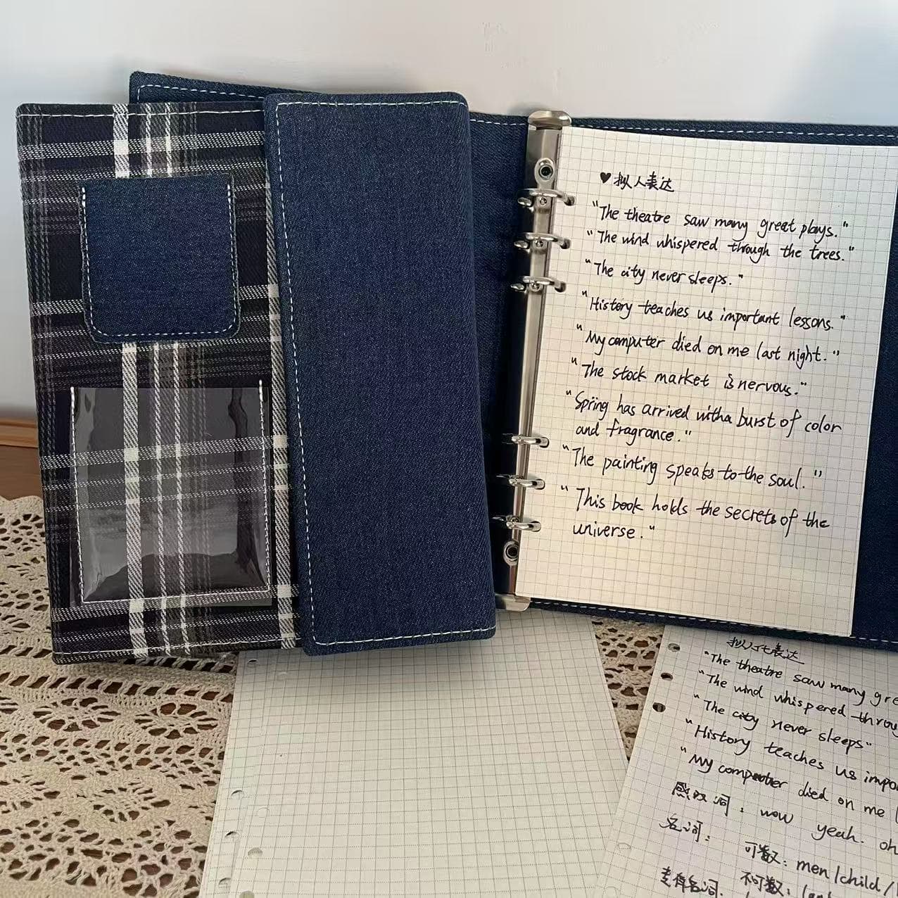 Vintage Plaid Loose-Leaf Notebook A5, High-Aesthetic Girl-Heart Detachable Customizable Journal