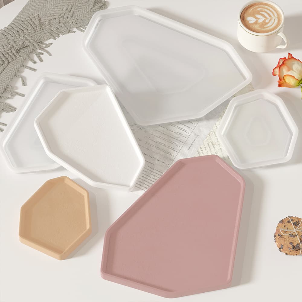 Ins Plaster Plate Mold Decorative DIY Silicone Storage Epoxy Resin Tray Mold Geometric Crystal Flower Ornament