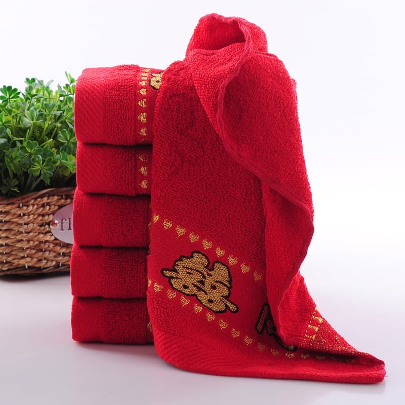 Wedding red towel, pure cotton, happy event, wedding dowry, happy event towel, happy event return gift, red cotton festive hand towel