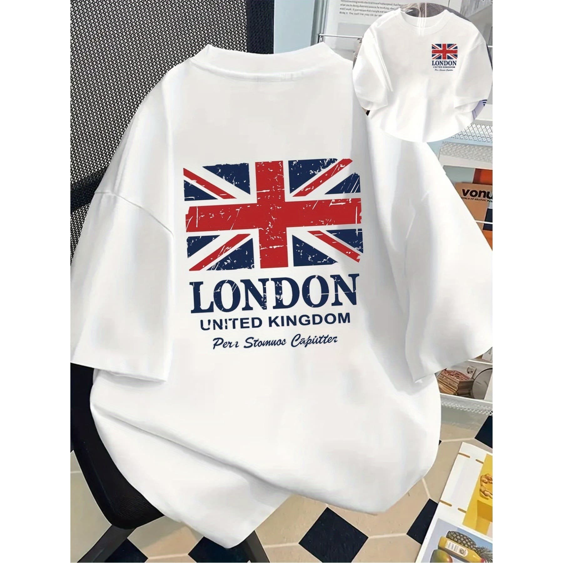 [European size T] UK, London double-sided printed pattern men's fashionable T-shirt, can be used at home