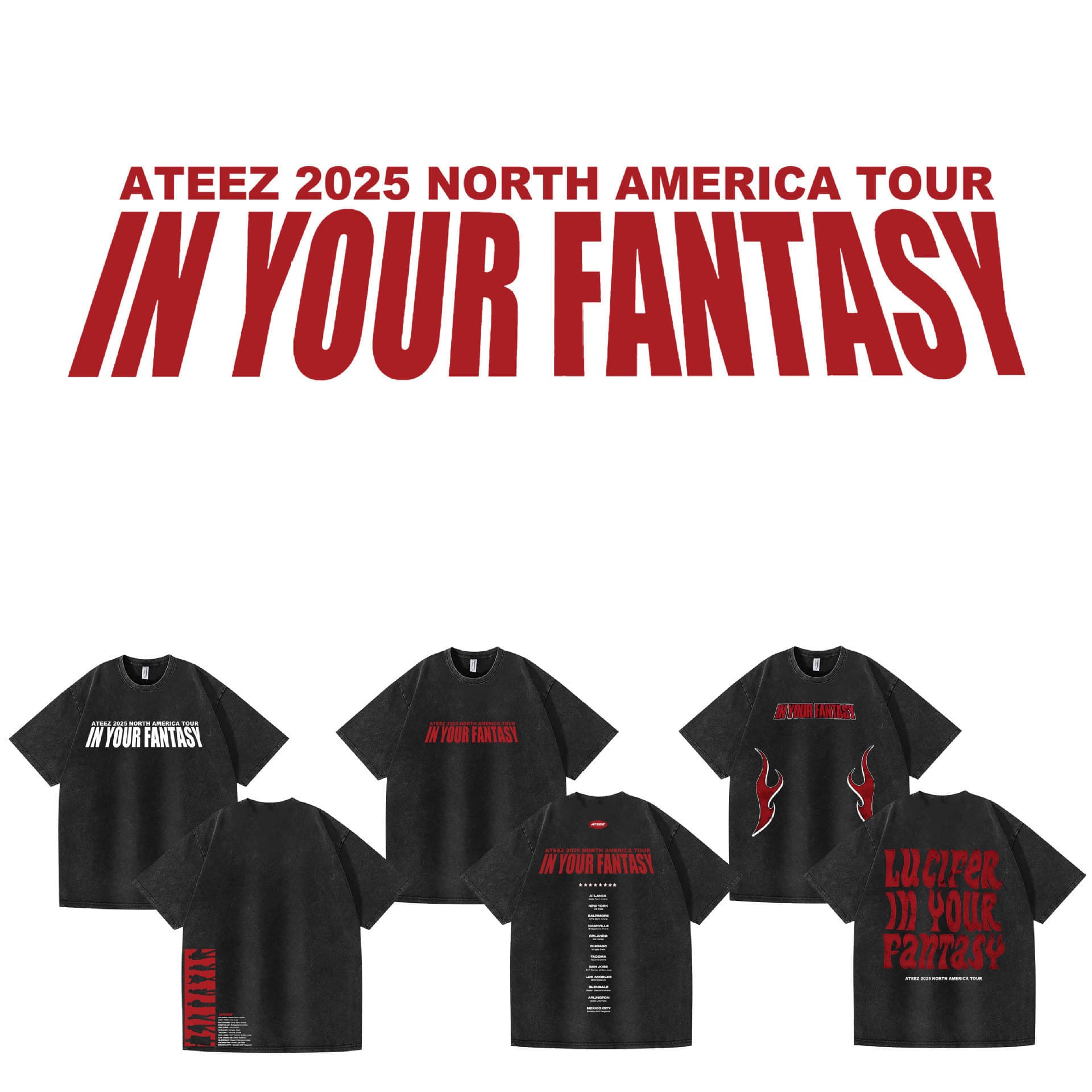 2025 Washed Vintage ATEEZ Album Independent Store Fan Support Group Print Summer Short Sleeve T-Shirt