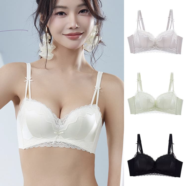 Gudiao 8185 New Sweet Lace Trim Satin Bra for Women, Push-up Sexy Uplift Non-wire Bra for Small Bust