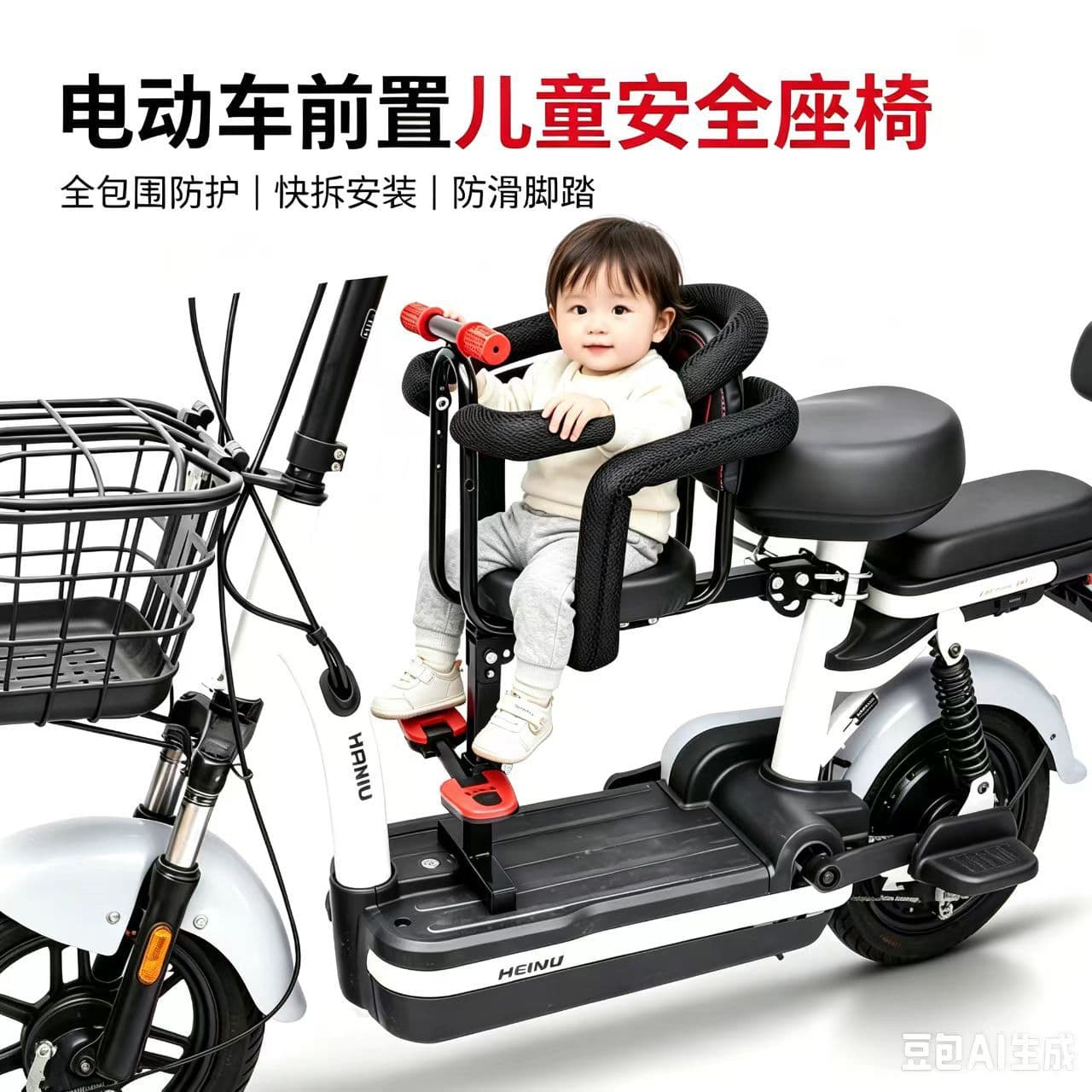 Electric Vehicle Front Baby Seat E-Bike Scooter Folding Child Seat Kids Full-Surround Safety Seat Chair