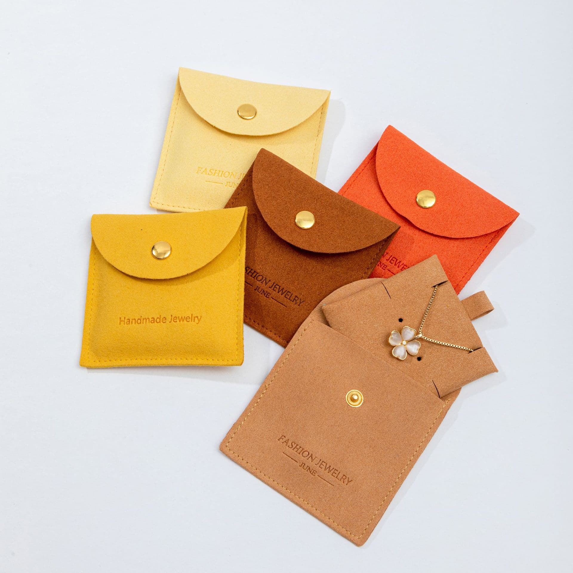 Direct factory production microfiber jewelry pouch with large stock envelope flap jewelry bag snap button customizable LOGO