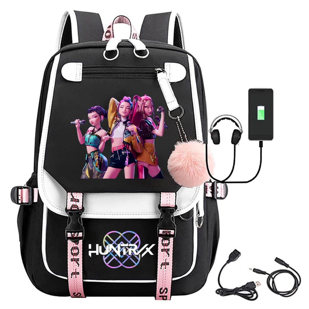Kpop Witch Hunter Girl Group Movie Merchandise Printed Backpack School Campus Backpack with Pom-Pom